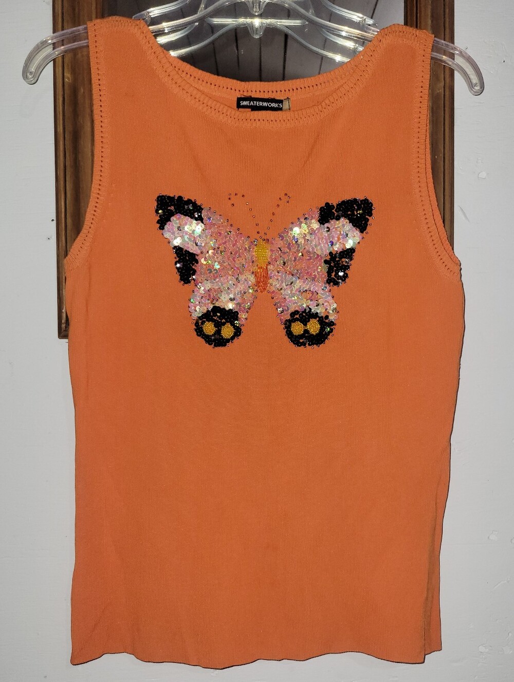 Sweaterworks Orange Sequin Butterfly Tank Size Large